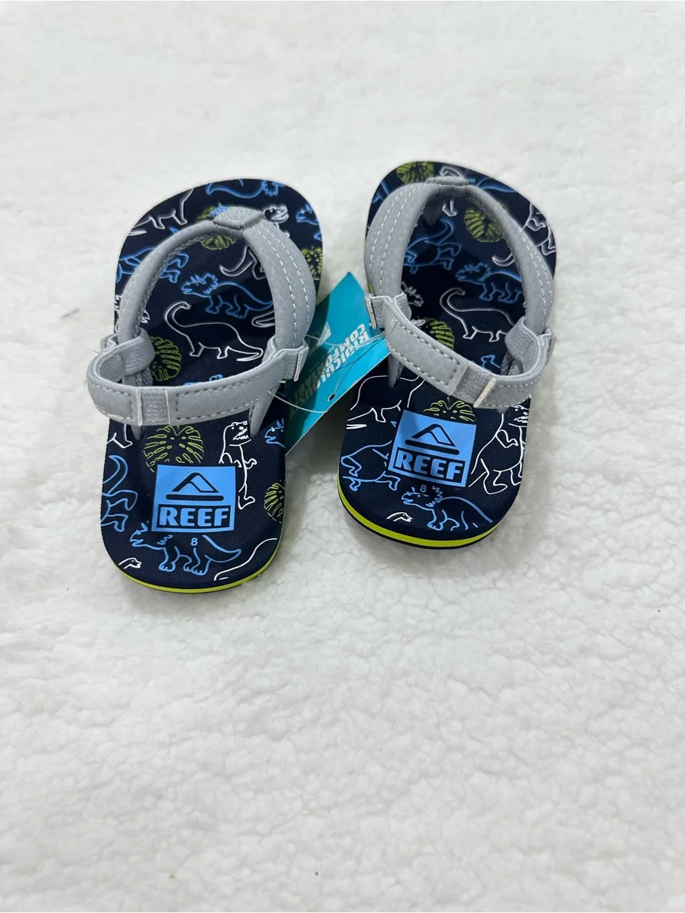 Reef Kids Navy Dino Print Flip Flops